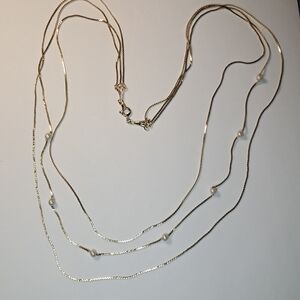 Graceful Three-strand Pearl Drop Necklace (Silvertone)